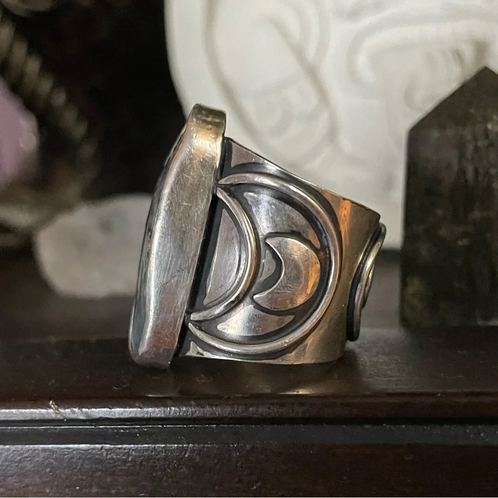 Chunky Natural Australian Opal Sterling Silver Moon Ring